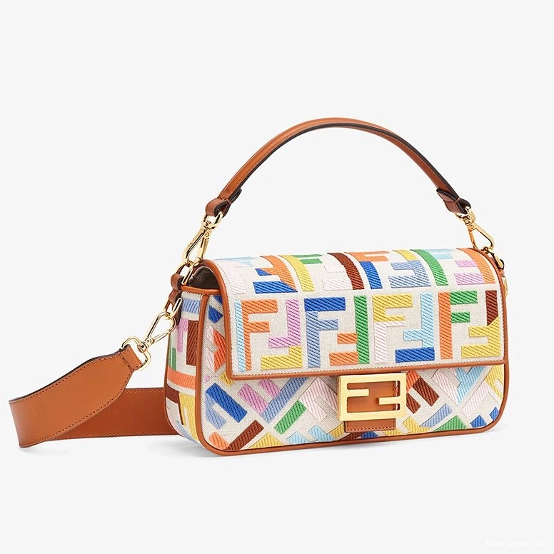 Cheap FF Fendi Medium In Baguette Multicolor Canvas Motif Bag 0708